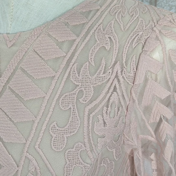 Saints + Secrets Small Dreamy Long Sleeve Blush Pink Ruffle Mini Dress - Picture 12 of 15